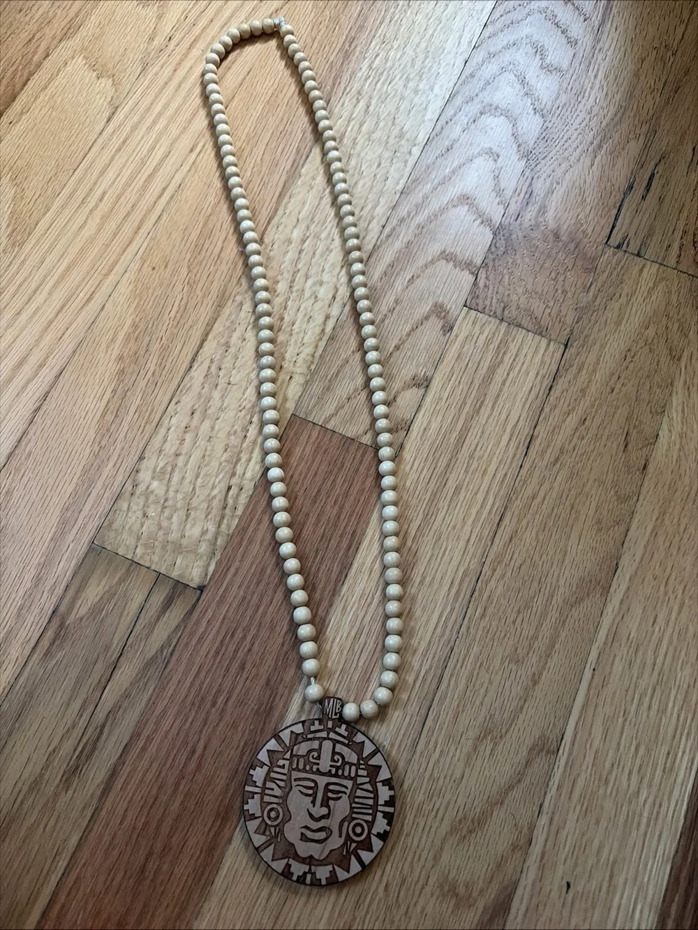 handmade wooden bead necklace olmec legends of the hidden temple pendant